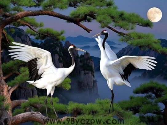 鹤立松柏间，揭秘暮龄尚可展翅飞的生肖鹤，长寿与坚韧的象征
