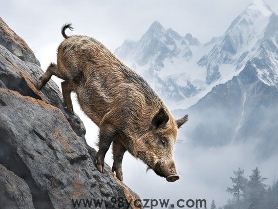生肖猪勇攀高峰，不畏严寒，冬风中的摘星之旅