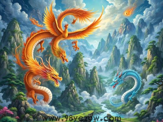 野外龙腾凤舞美景，山水如画诠释成语打一生肖绝妙画卷
