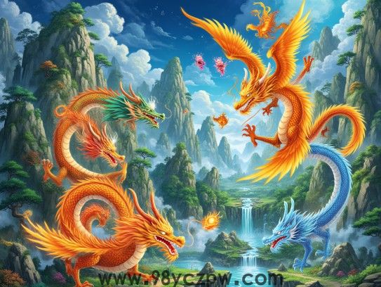野外龙腾凤舞美景，山水如画诠释成语打一生肖绝妙画卷