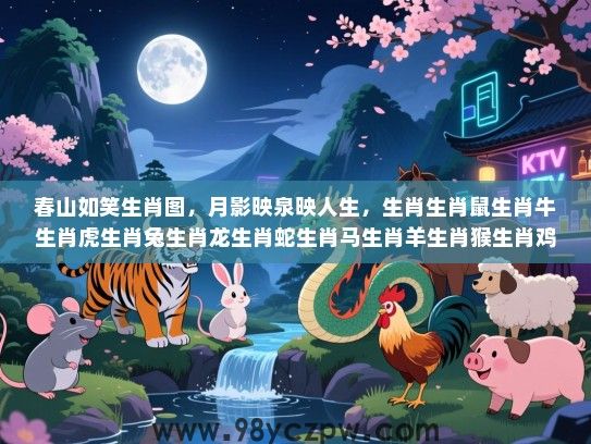 春山如笑生肖图，月影映泉映人生，生肖生肖鼠生肖牛生肖虎生肖兔生肖龙生肖蛇生肖马生肖羊生肖猴生肖鸡生肖狗生肖猪