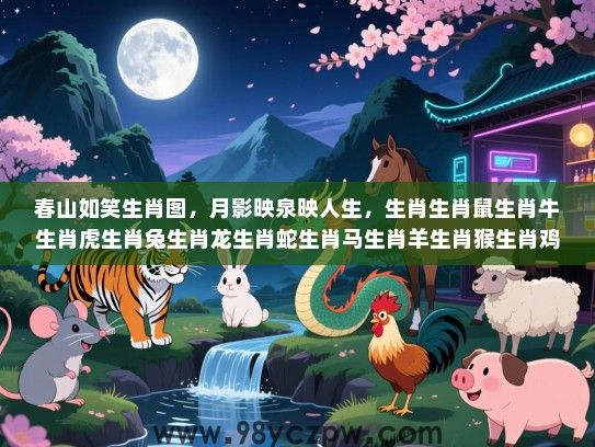 春山如笑生肖图，月影映泉映人生，生肖生肖鼠生肖牛生肖虎生肖兔生肖龙生肖蛇生肖马生肖羊生肖猴生肖鸡生肖狗生肖猪