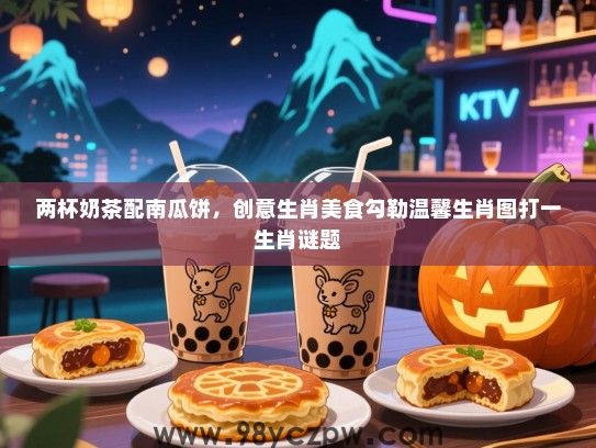 两杯奶茶配南瓜饼，创意生肖美食勾勒温馨生肖图打一生肖谜题